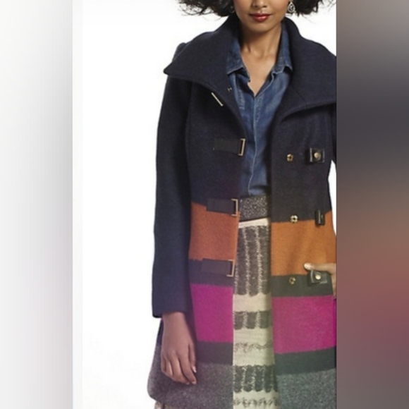 Plenty By Tracy Reese Dusken Wool Funnel Neck Coat Anthropologie Colorblock Sz M - Picture 8 of 16